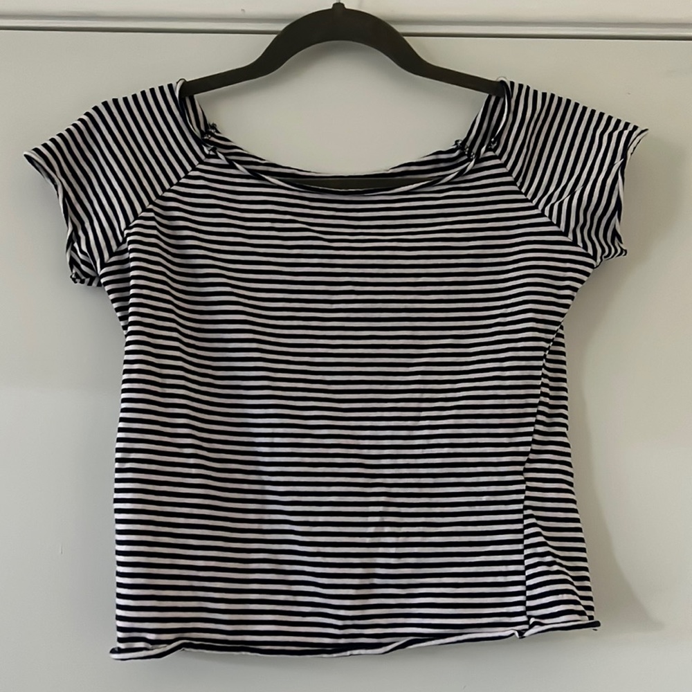 Brandy Melville Navy and White Striped T-Shirt